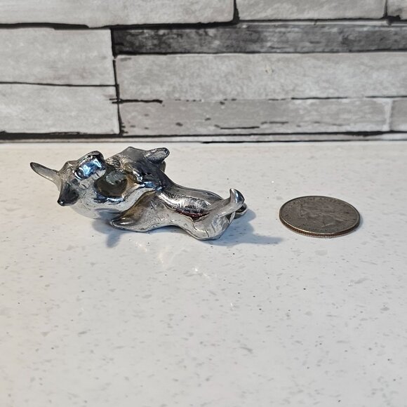 Vintage Chrome Scottie Dogs Playing Figurine 2.25" Collectible Desk Ornament Art - Picture 6 of 8